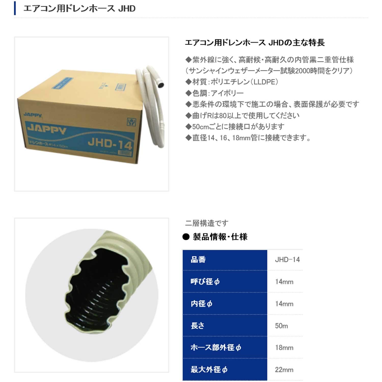 JAPPY ドレンホース JHD-14 20m 2個セット Amazon | JAPPY エアコン用ドレンホース JHD-14 | 浴室用設備