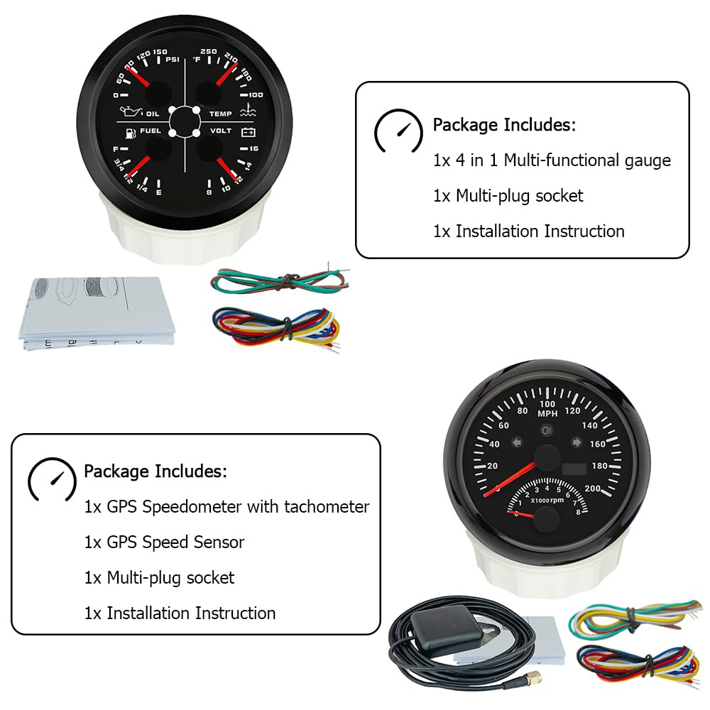 Medidor, tacómetro, odómetro, 85 mm, velocímetro, 200 mph, con Pantalla multifunción, voltímetro de Temperatura del Agua