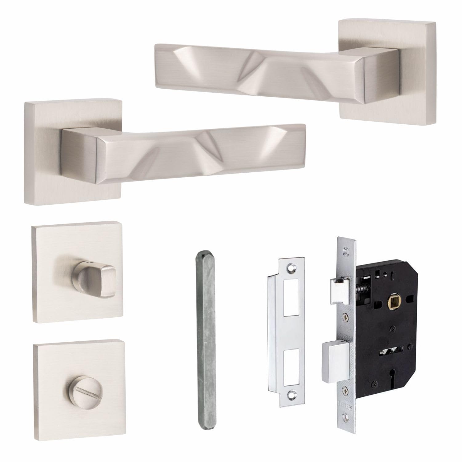 Golden Grace - Door Handle Set - Satin Nickel - Modern Nova