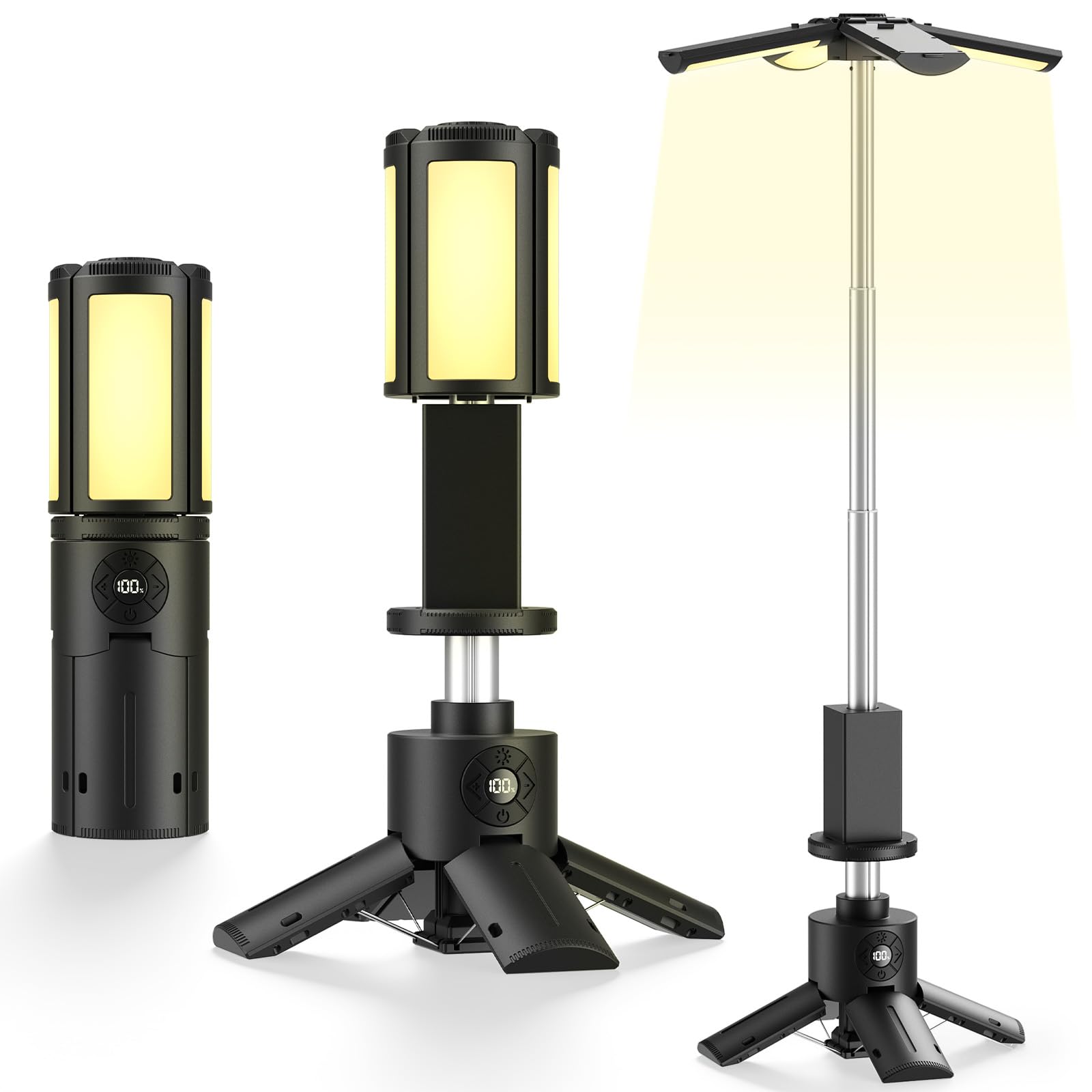Camping Lampe,Teleskop Campinglampe Wiederaufladbar,10000 mAh LED Multifunktion Camping Laterne,Baustellenbeleuchtung Kabellos,Dimmbare Zeltlampe Tragbare Stromversorgung 6000LM IPX5 Wasserdicht
