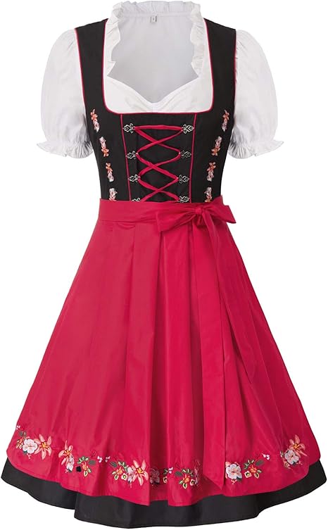 JASAMBAC Women's German Dirndl Dress Costumes 3 Pieces for Oktoberfest Carnival