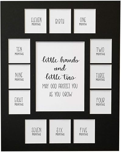 Miniatura 4 de Tapete para fotos para el primer año del bebé, marco de madera de granero, collage de fotos de manos pequeñas y dedos pequeños, 13 ranuras para