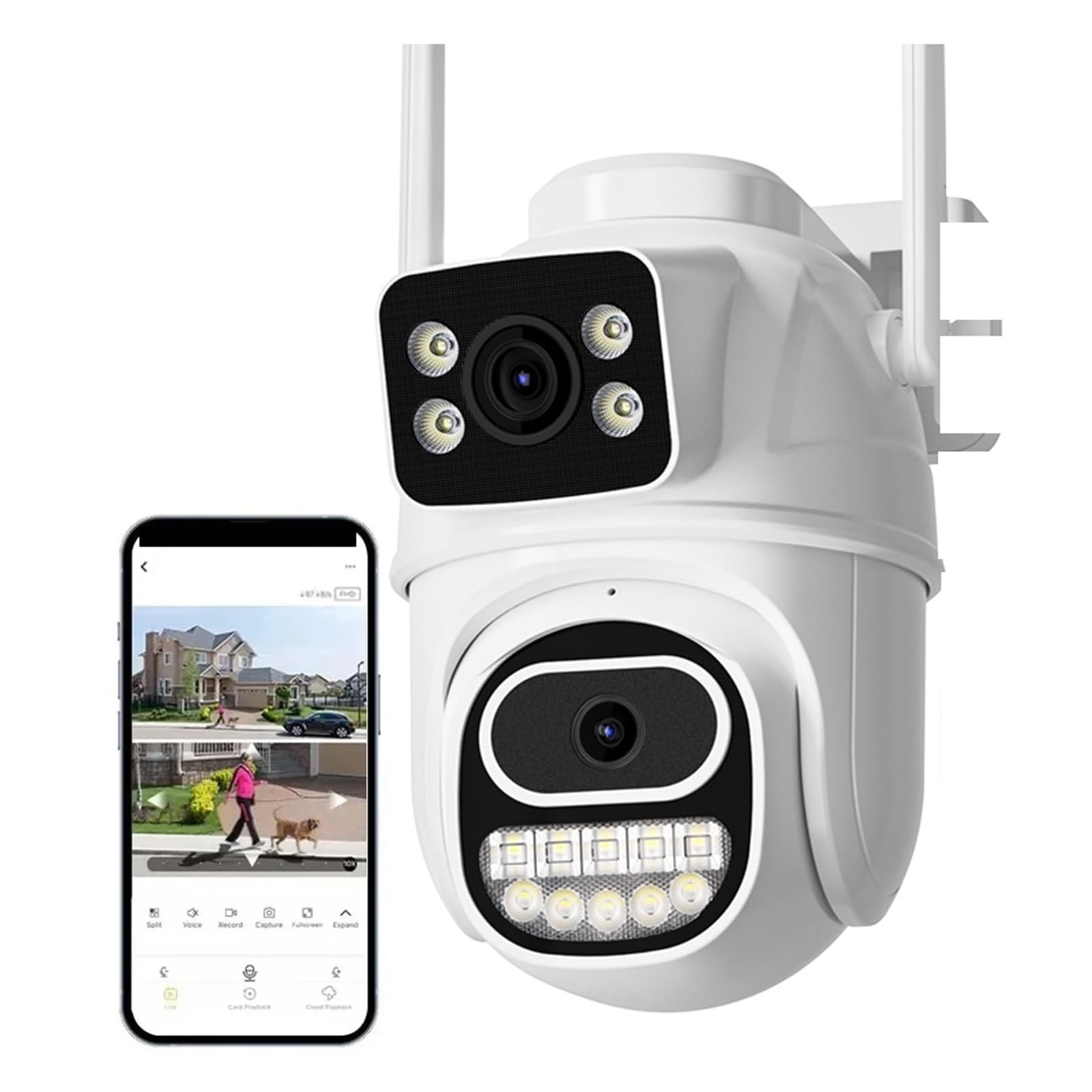 MKHJKIOII Security Camera, 8MP PTZ Camera 4K Outdoor Dual Screen Auto Tracking Night Vision 4MP Security Protection IP Audio P2P(4MP NO SD Card)