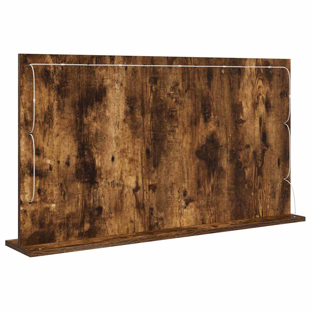Specchio per lavabo in rovere affumicato, 100 x 55 x 18 cm, illuminazione a LED, specchio da parete con cornice in legno, specchio cosmetico per camera da letto, bagno e corridoio
