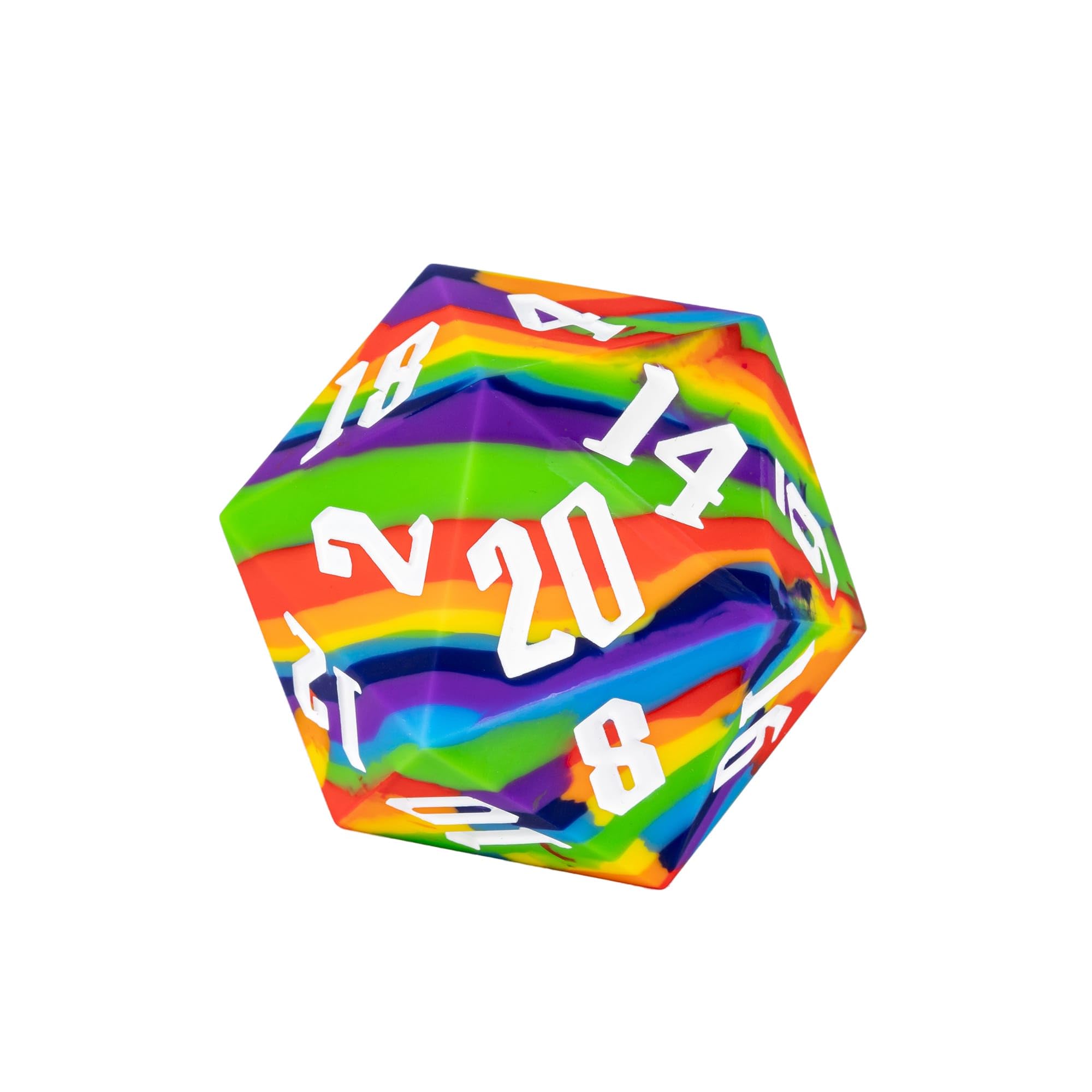 Gigantyczne silikonowe kostki D20 o 20 twarzach 55 mm, tęczowe kolory, miękkie i wygodne w dotyku, idealne do gier D&D RPG, bar, pub, klub, impreza (tęcza)