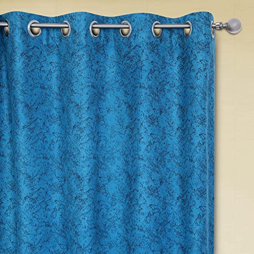 Image of Homestan Abstract Design Velvet Long Door Curtains 9 Feet Long Set of 2 with Stainless Steel Grommets for Home Decor (9 X 4.5 Feet, Aqua)