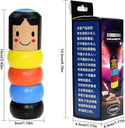 Miniatura 2 de Mingkai Interesante juguete mágico, pequeño hombre de madera, que no puede vencer, pequeño hombre de madera irrompible, juguete mágico de escenario,