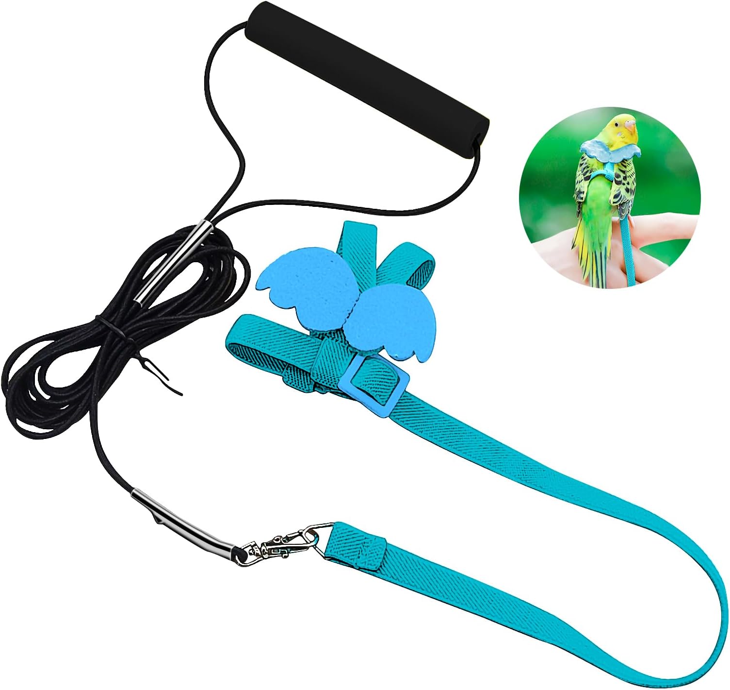 Bird Traction Rope, Adjustable Pet Parrot Flying Harness with Cute Wing, Pet Bird Outdoor Training Toy for Pigeons, Finches, Parakeets, Cockatiels, Conures, Macaws, Budgie, Lovebird (Blue)