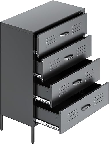 Miniatura 8 de Metal 4 Drawer Dresser, Chest of Drawers for Bedroom, Storage Cabinet with 4 Drawers, Sideboard for Entryway Living Room, Industrial (Black) W31.5