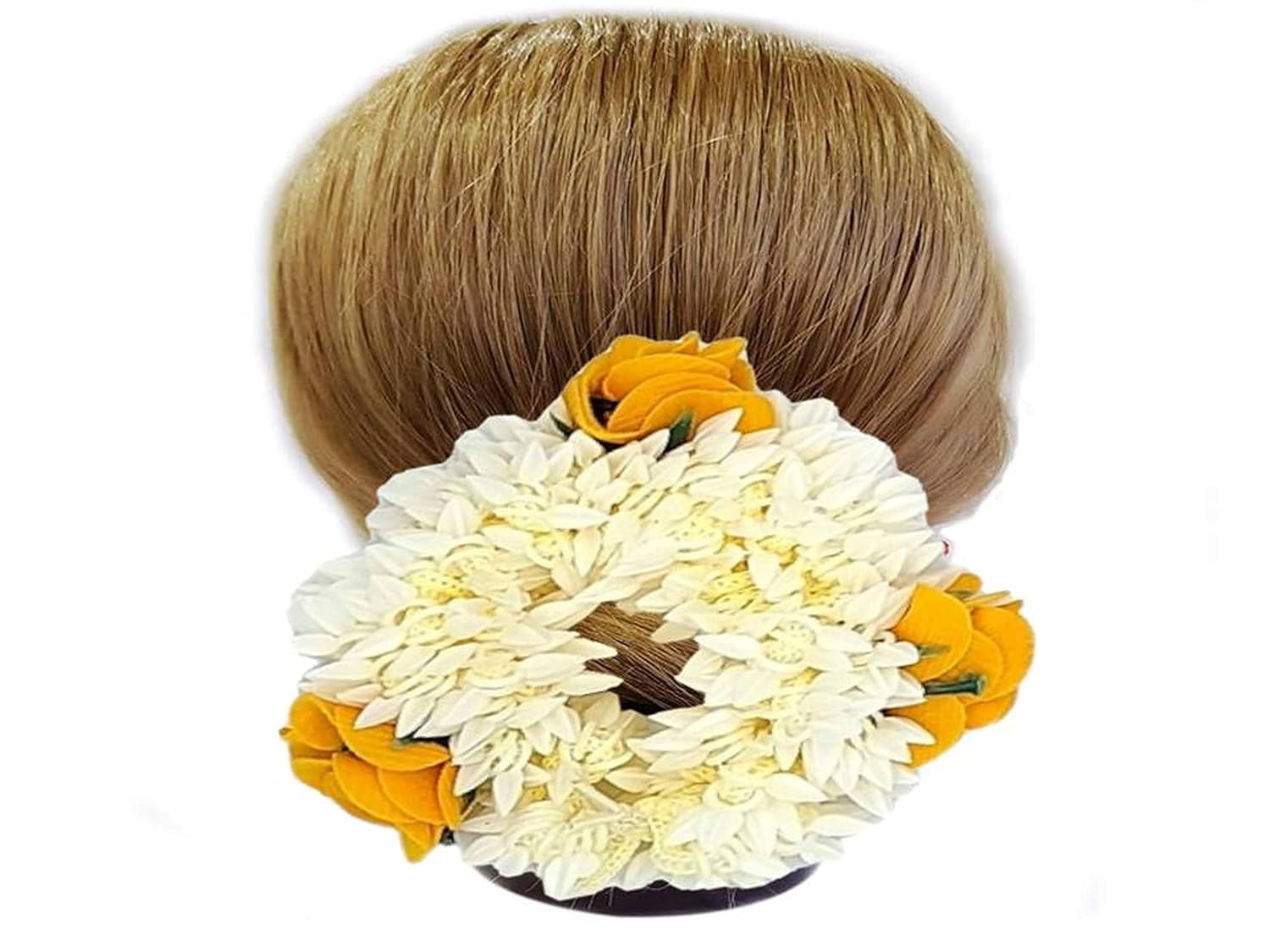 Diversa Artificial Gajra Flower Scrunchies For Hair Bun, Bracelet, Juda, and Ponytail Wedding Jewellery Reusable Fragrance Hair Mogra Gajra Tie For Women/Girls Gajra Scented Mogra (Yellow,) Pack of (3)
