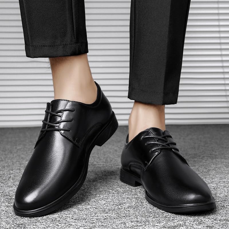 Men's Leather Mid Chunky Heels Formal Loafers Low Top Work Dress Shoes Non Slip Casual Business Work Formal Shoes Pointed Toe Office Wedding Formal Modern Oxfords3