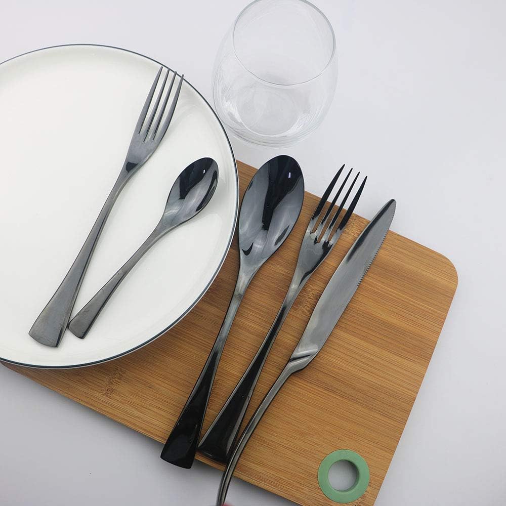 JASHII Shiny Finish Dinner Knife Butter Knife Silverware Set, 8-Piece Stainless Steel Heavy Weight Flatware Set, Kitchen Utensil Set Service for 8, Black Mirror Polishing
