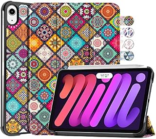 Delidigi iPad Mini 6 Case, Stylish Slim Hard PC Cover for iPad Mini 6th Generation 8.3 Inch 2021, iPad Mini 6 Sleeve with Trifold Stand, Auto Sleep/Wake, Supports Apple Pencil 2nd Charging (Boho)
