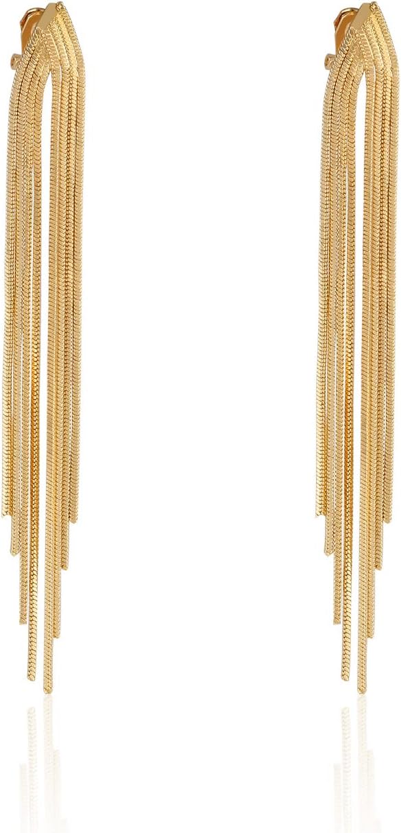 Metal Clip On Earrings for Women Non Pierced Dangle Drop Earrings Multiple Styles F-gold tassel
