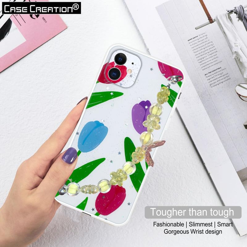 Image of COVERLY Back Cover for iPhone 12 Pro - Shiny Crystal Pearl Wrist Hanging Purse Chain Dry Fixed Glitter Shockproof Soft Silicone Cute Pretty Case with Camera Protection for iPhone 12 Pro for Hot Teens