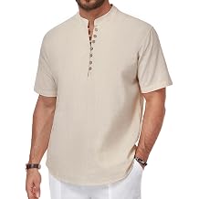 Puimentiua Mens Linen Shirts Short Sleeves Casual Summer Beach Tshirts