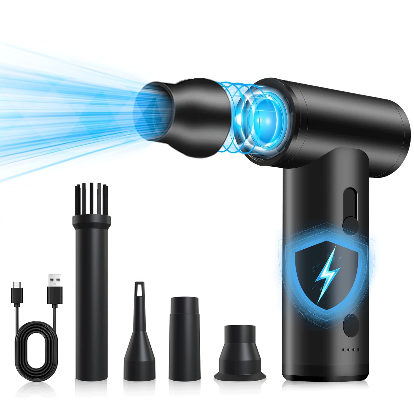 MERTTURM USB-C Souffleur Air Comprimé, 120000RPM Alliage D'aluminium Dépoussiérant Puissants Électrique, Air Comprimé Duster, Vitesse Réglable pour PC/Clavier/Voiture/Extérieur/Maison