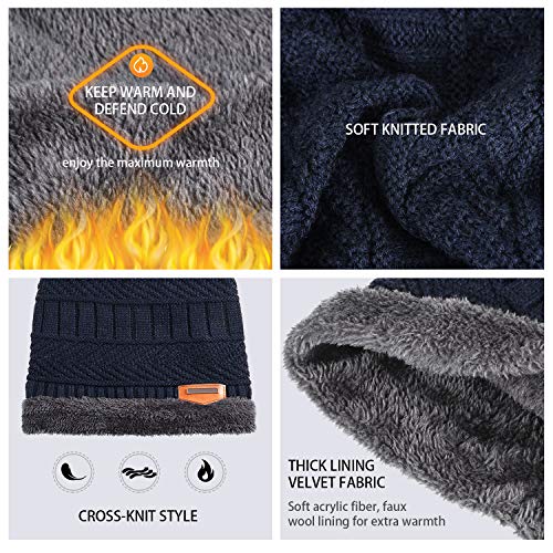 4 Sets Winter Beanie Hat Scarf Set Multi-Color Fleece Lined Skull Cap And Scarf #TOP3