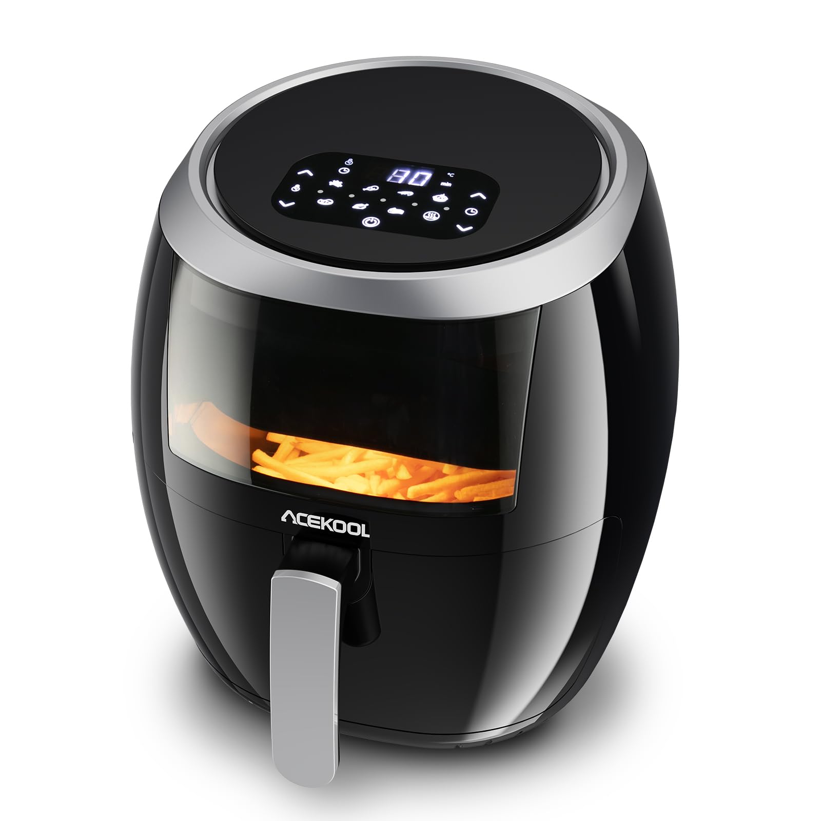 7,7L XXL Heißluftfritteuse mit 8 Programmen Luftfritteuse Airfryer 1800W Beleuchtetes Sichtfenster Digitaldisplay 80% Weniger Fett Einstellbare Temperatur 80-200°C Mit Rezeptbuch Deutsch