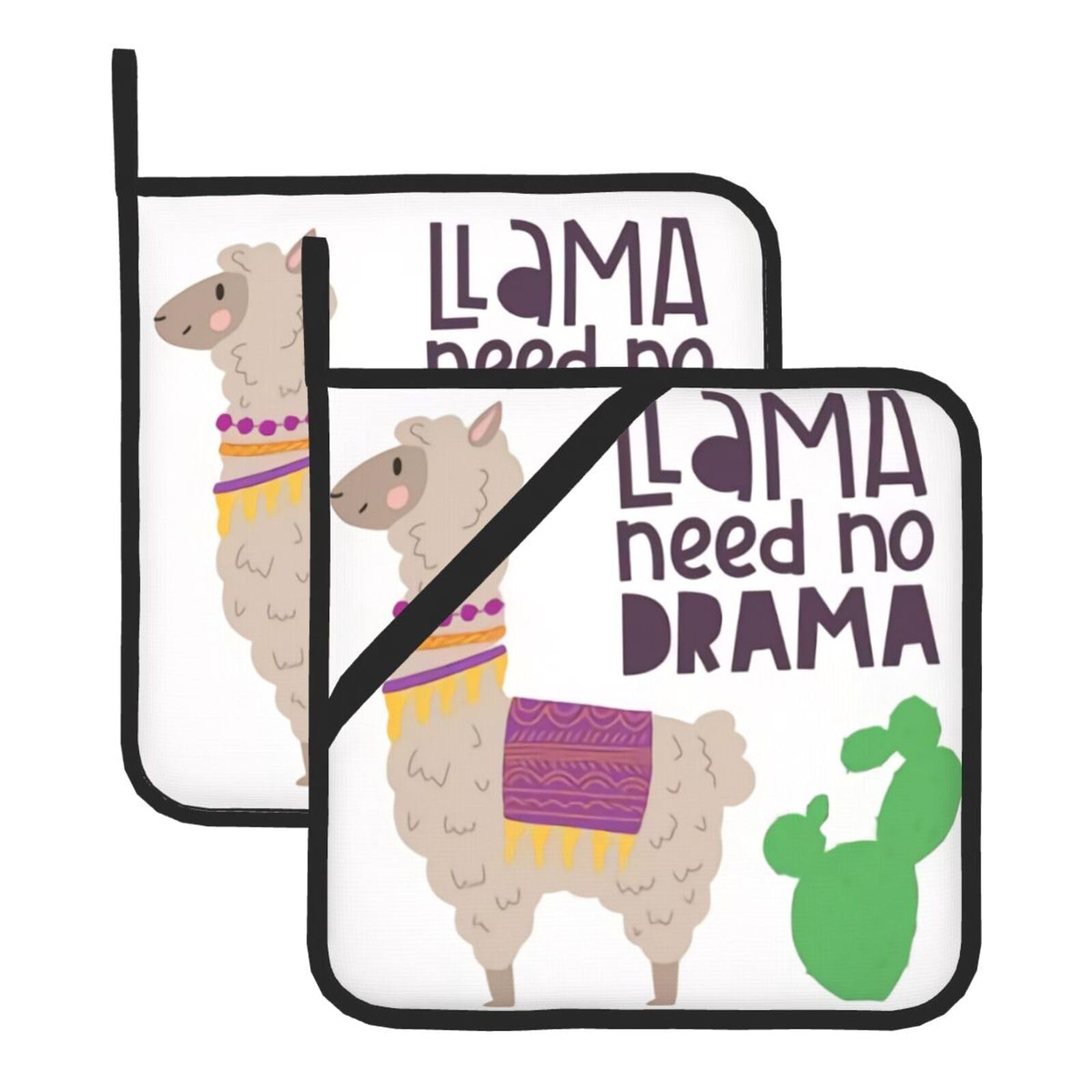 2 Pack Pot Holders for Kitchen,Cute Llama Alpacas Heat Resistant Potholders with Hanging Loop Pockets,Oven Hot Pads Cloth Microwave Pot Holder for Cooking,Camping,Baking