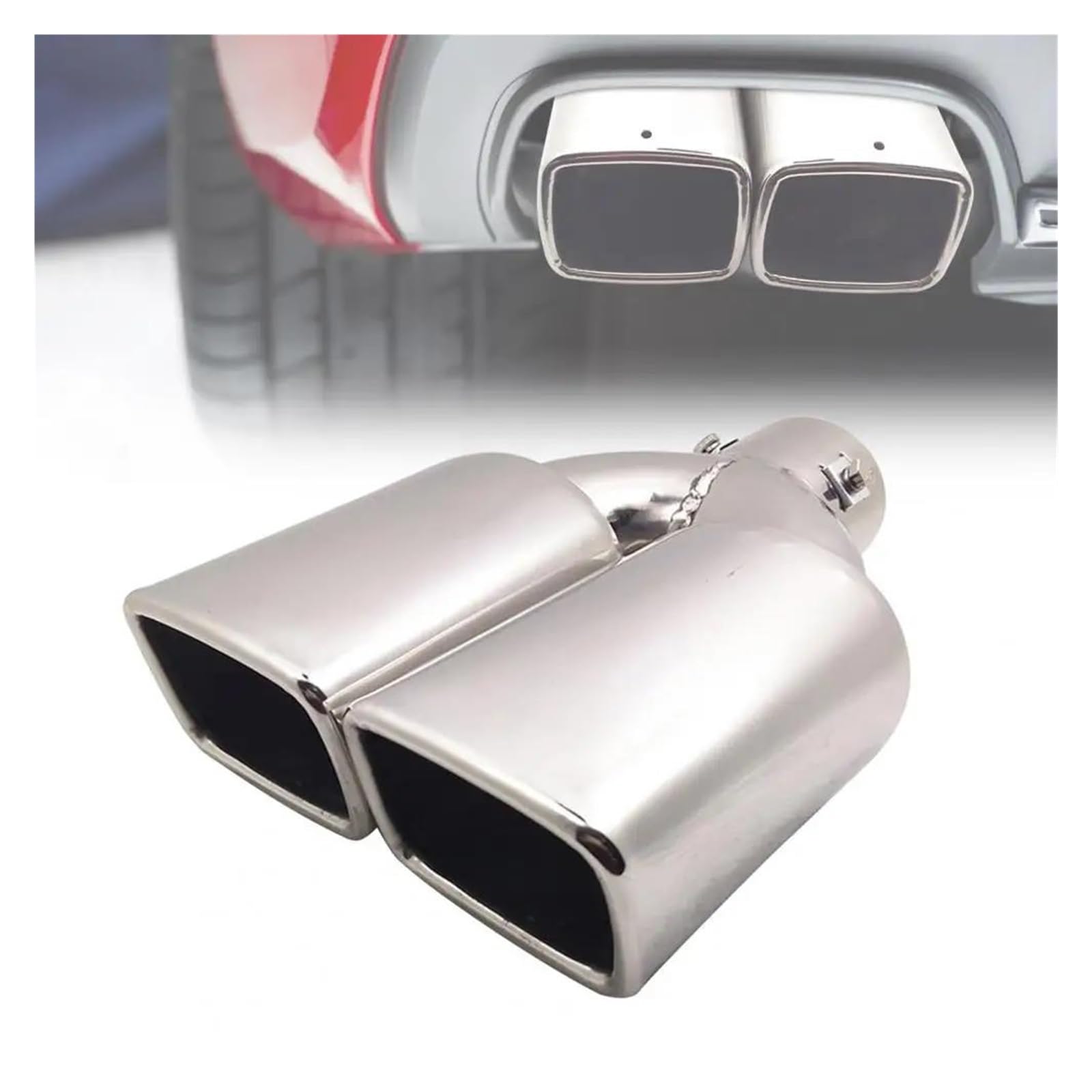 Tubo Flexible Escape Silenciador Tubo Escape Silenciador Tubo De Escape De Doble Salida De Acero Inoxidable Resistente Al Desgaste Con Boca Cuadrada Para Coche Coche Escape