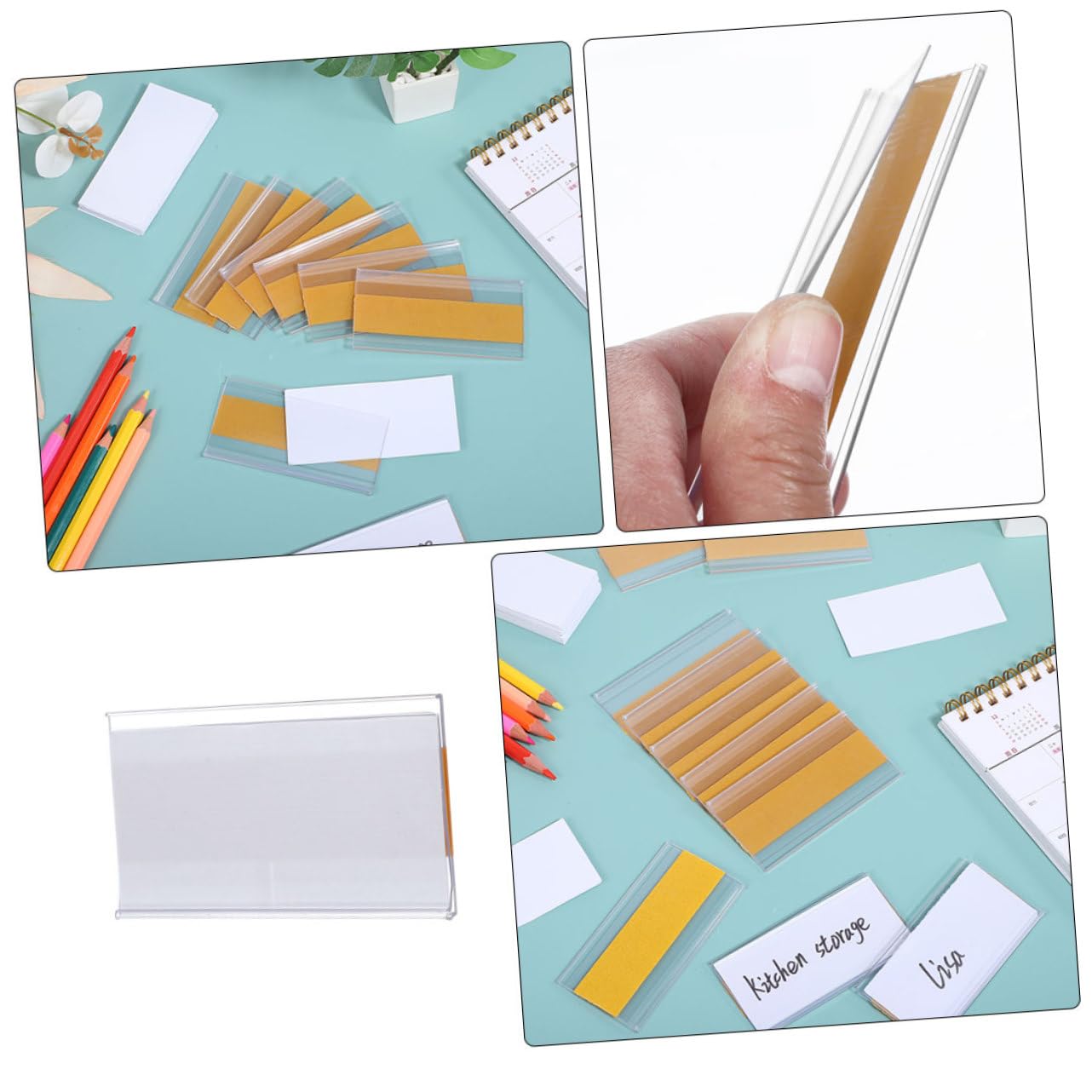 DOITOOL 1 Set Etichette Adesive Trasparenti con Supporti per Scaffali per Librerie e Uffici Etichette con Adesivo Resistente e Cartoncini per Etichettatura Organizzata