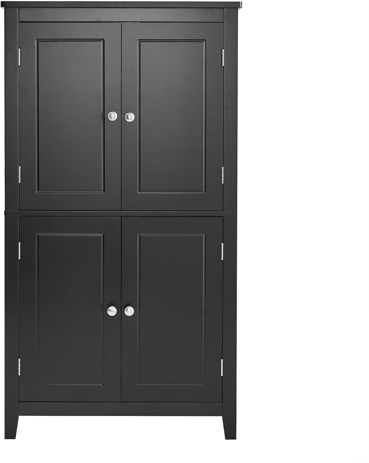 Storage Cabinet with Doors and Shelf Rack, Freestanding Bathroom Floor Unit Organizer for Home Kitchen, Flexible Installation, Black