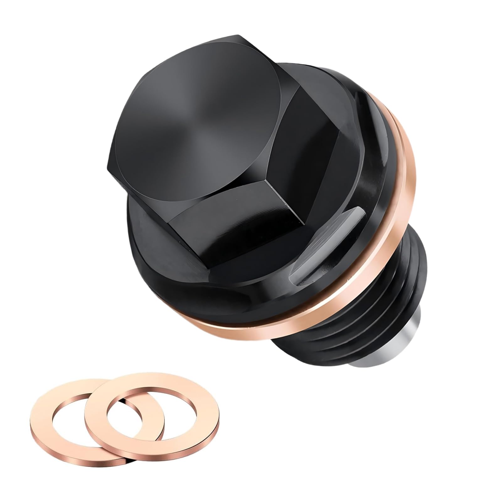 M14 x 1.5 Magnetic Oil Drain Plug, Aluminum CNC Oil Pan Bolt with Crush Washer Gaskets, Car Sump Drain Nut Bolt Replacement, Universal for Most Cars Trucks SUVs (Black)