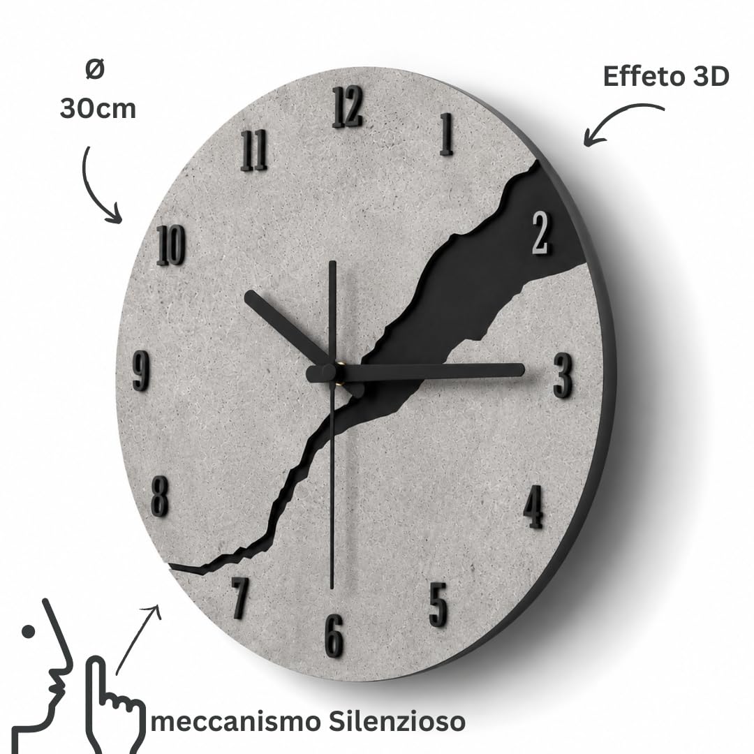 Orologio da parete Grigio Cemento moderno silenzioso 30cm – Orologio di design per Cucina, Soggiorno, Ufficio e Camera