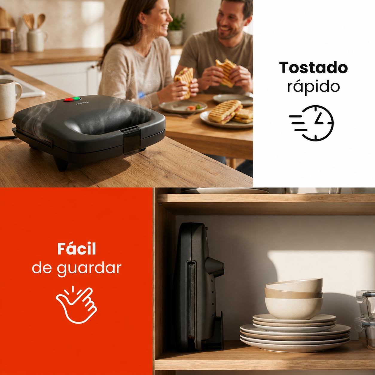 QuickBite - Tostadora de pan antiadherente 1000 W, panini y sándwiches, color negro
