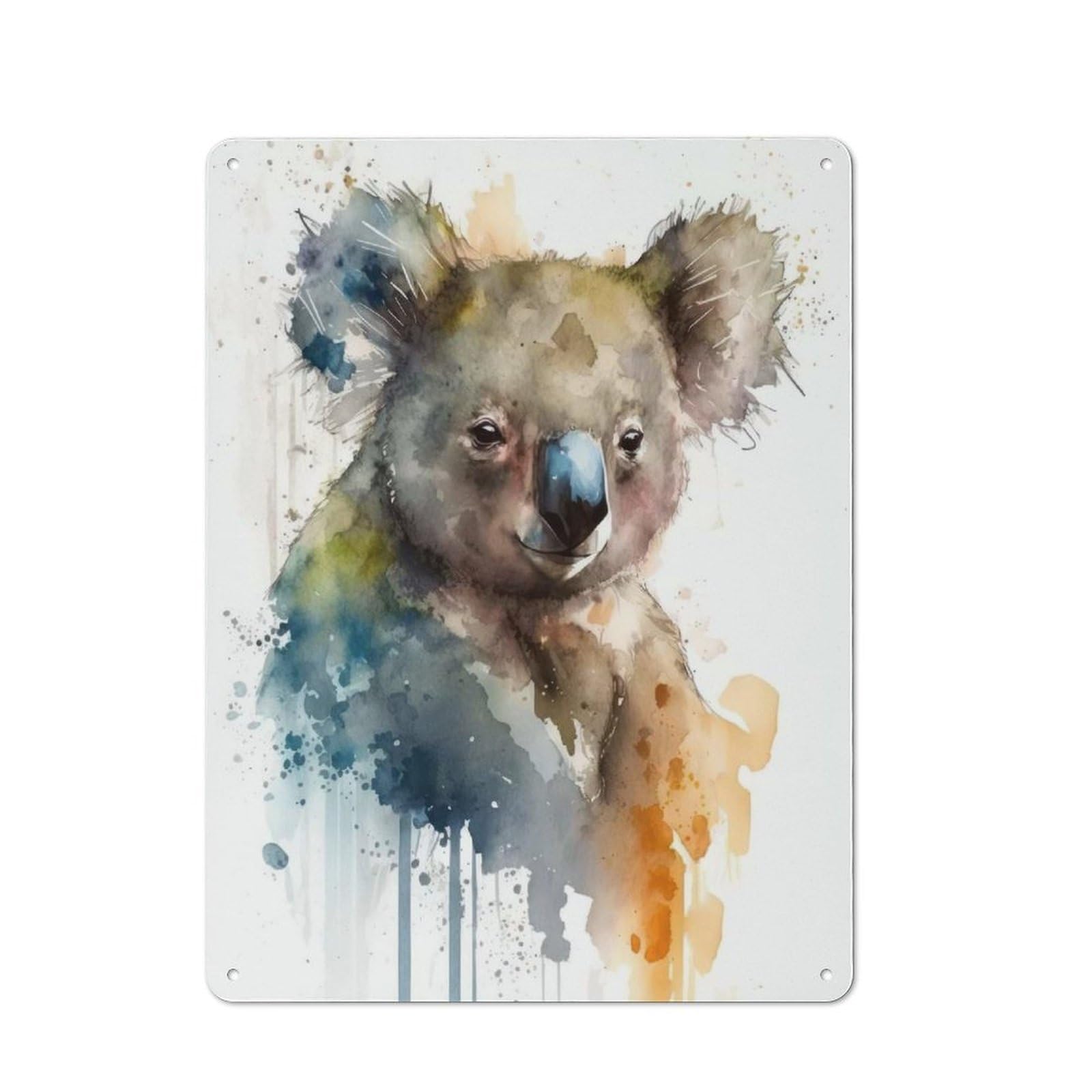 Junmoney Koala Watercolor Design For Garden Room Or Summerhouse, Retro Tin Sign 40X30cm, For Garage, Workshop And Man Cave Decoration