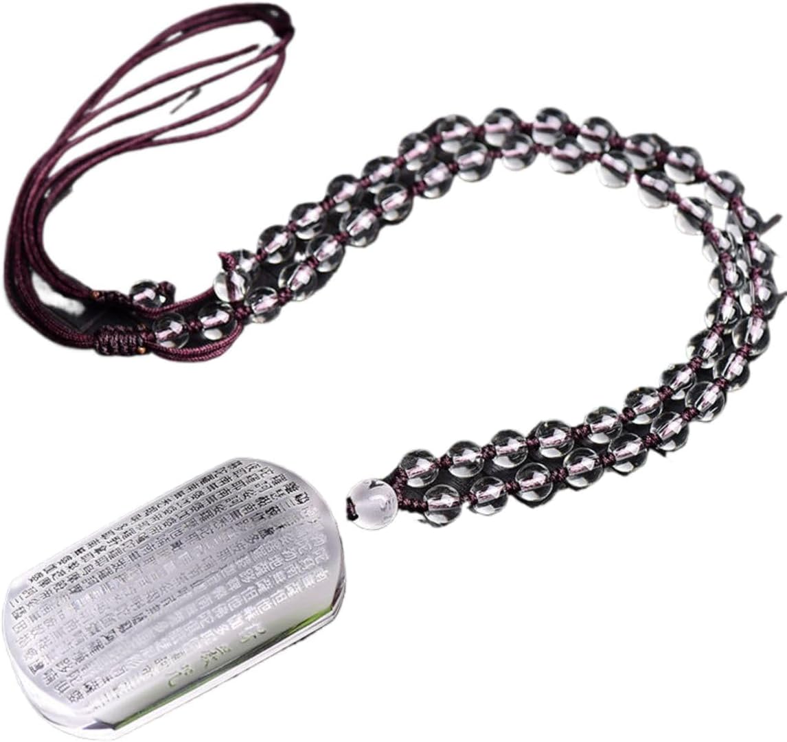 Ecqizer 天然白水晶楞严咒吊坠/Feng Shui Bracelet For Women, Charms For Good Luck And Wealth/男士女款心经挂件项链饰品无事牌, Chroma, 9102993265136