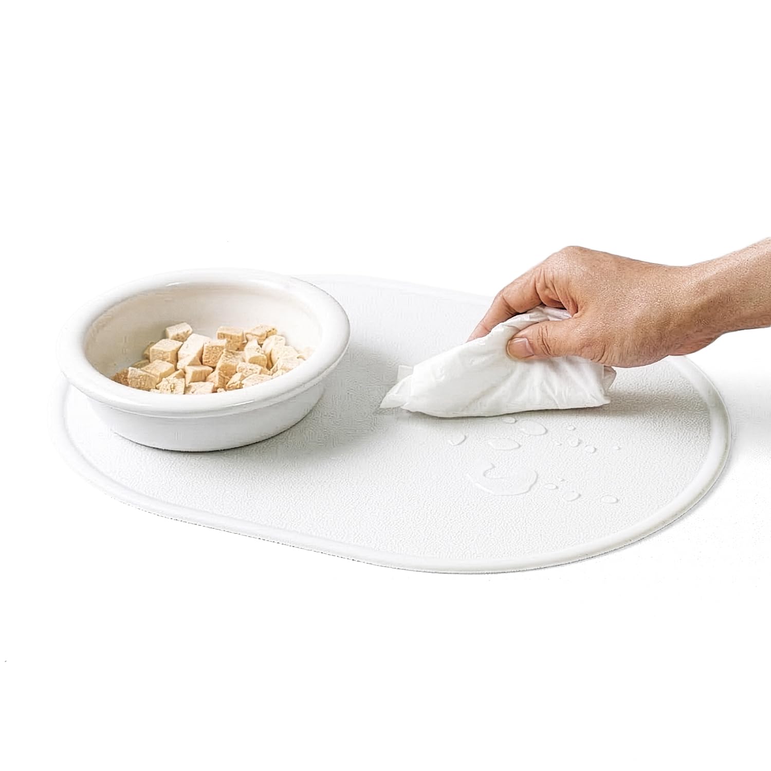 Tapis en silicone pour gamelle, antidérapant, non toxique, facile à nettoyer, 40 x 29 cm, blanc laiteux