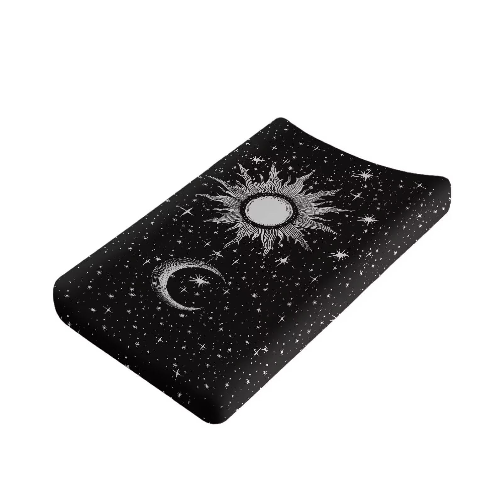 Guosanchn Moon Star and Sun Changing Pad Cover for Baby Girls Diaper Changing Pad Covers 32”x16” Newborn Infant Changing Table Sheet Changing Mat Covers Ultra Soft, Black