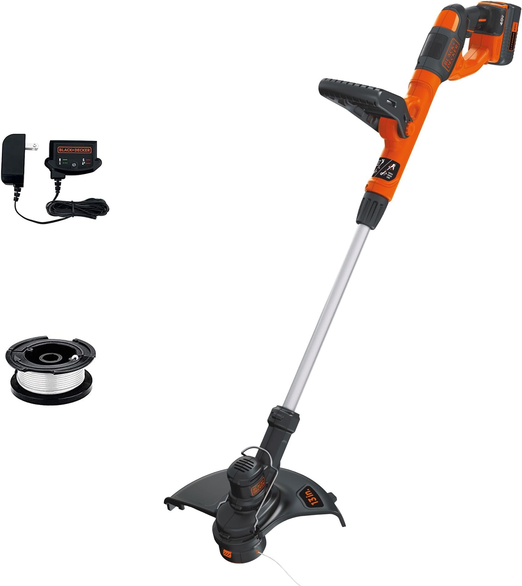 Black+Decker 40V MAX 13 Inch String Trimmer and Lawn Edger with Battery and Charger, Cordless Weed Eater with Charge Indicator, High Torque PowerDrive Technology (LST140C)