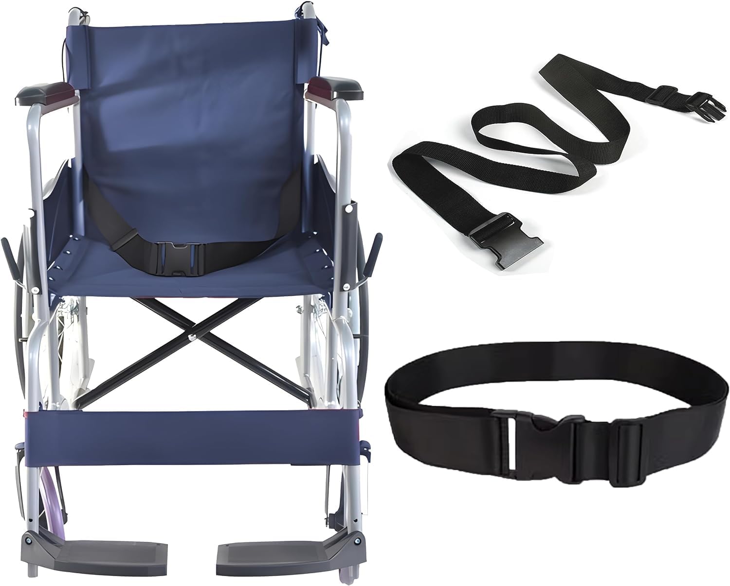 OTICA Wheelchair Safety Strap Seat Belt, Adjustable Length - Black Anti-Slip and Anti-Fall Wheelchair Fixation Belt, Extra Long Size-Suitable for Obese People (Buckel belt)