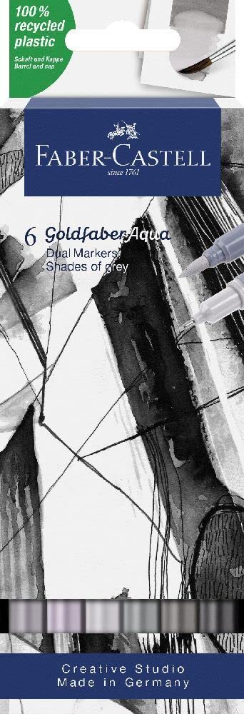 Faber-Castell Goldfaber Aqua Dual Marker – Shades of grey, set of 6, Fine & Brush Tips