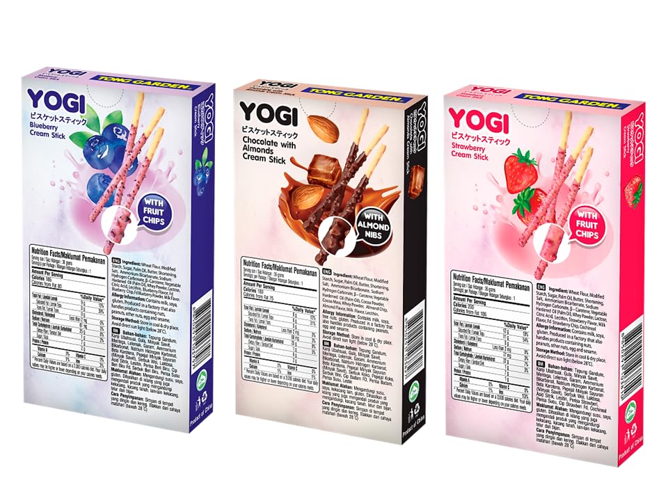 Yogi and Pockys Biscuit Stick Bundle - Mixed Fruity & Chocolate Flavors Variety Pack (Pack of 6, total 6.9oz)