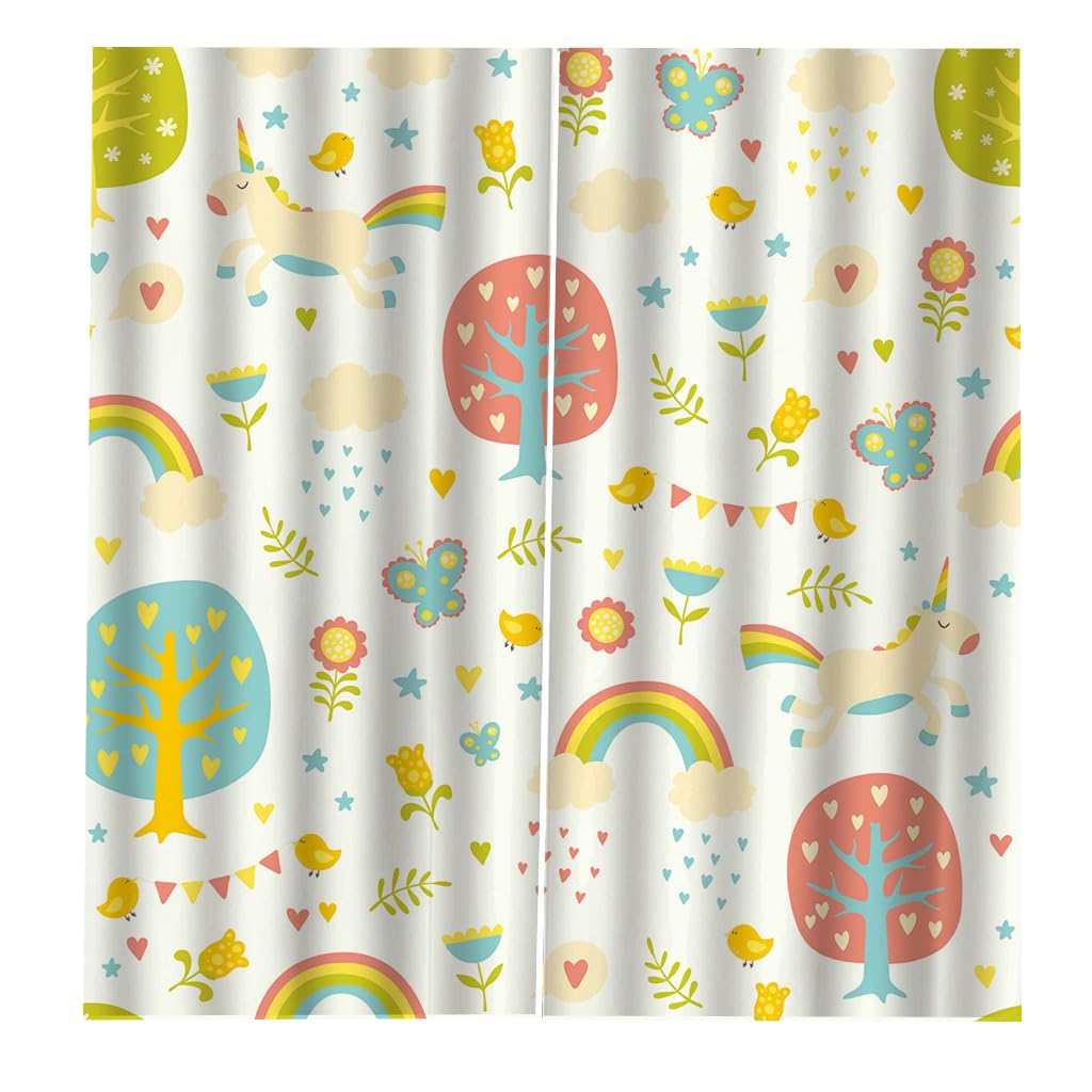 Rideau Chambre Enfant Bebe Fille Garcon Ado Adultes Licorne Fantastique Sur Fond Blanc Motif 280X260Cm Rideau Occultant Salon Moderne Isolant Thermique Anti Chaleur Lot De 2 Rideaux Pour Petites Fe