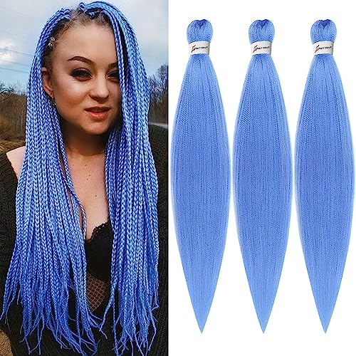Easy Braid Professional Pre-Stretched Braiding Hair Extensions, 26 inch 3Packs of Itch-Free Synthetic Fiber Crochet Hair with Soft Yaki Texture and Hot Water Setting, (26 inch Baby Blue)
