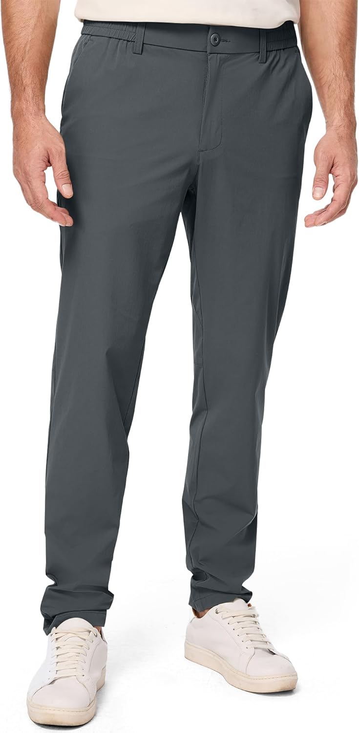 JMIERR Men’s Casual Elastic Waist Pants Water Resistant Quick-Dry Lightweight Outdoor Golf Pant with Zipper Pockets