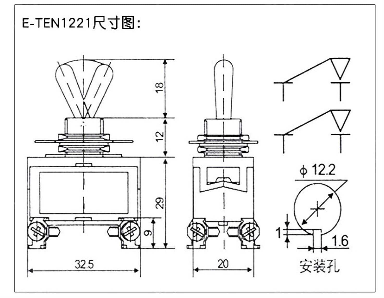 1pcs E-TEN1221 4 Pin SPST 4 Terminal ON-Off 15A 250V Toggle Switch TEN1221 Controls Switches