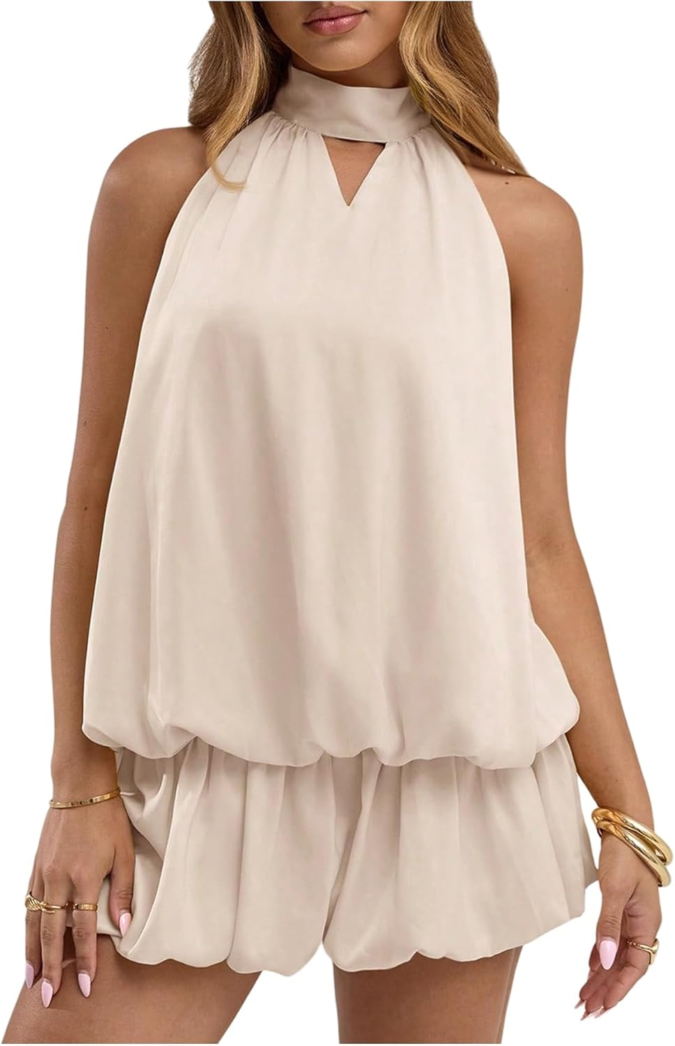 Verdusa Women's Cut Out Halter Satin Drop Waist Wedding Guest Dresses 2026 Mini Bubble Dress