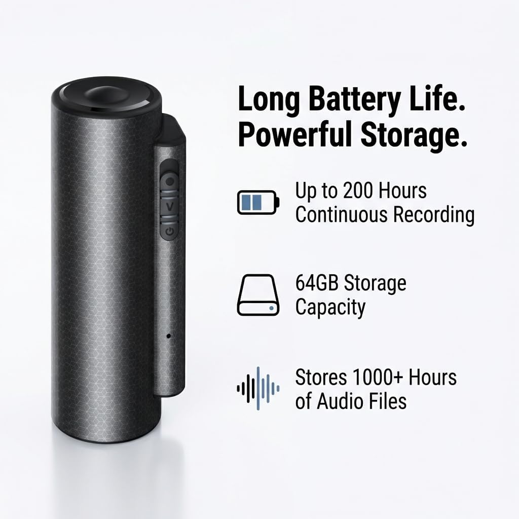 64GB Magnetic Voice Activated Recorder | Noise Reduction | Up to 200 Hours Continuous Recording | for Meetings/Interviews/Classes