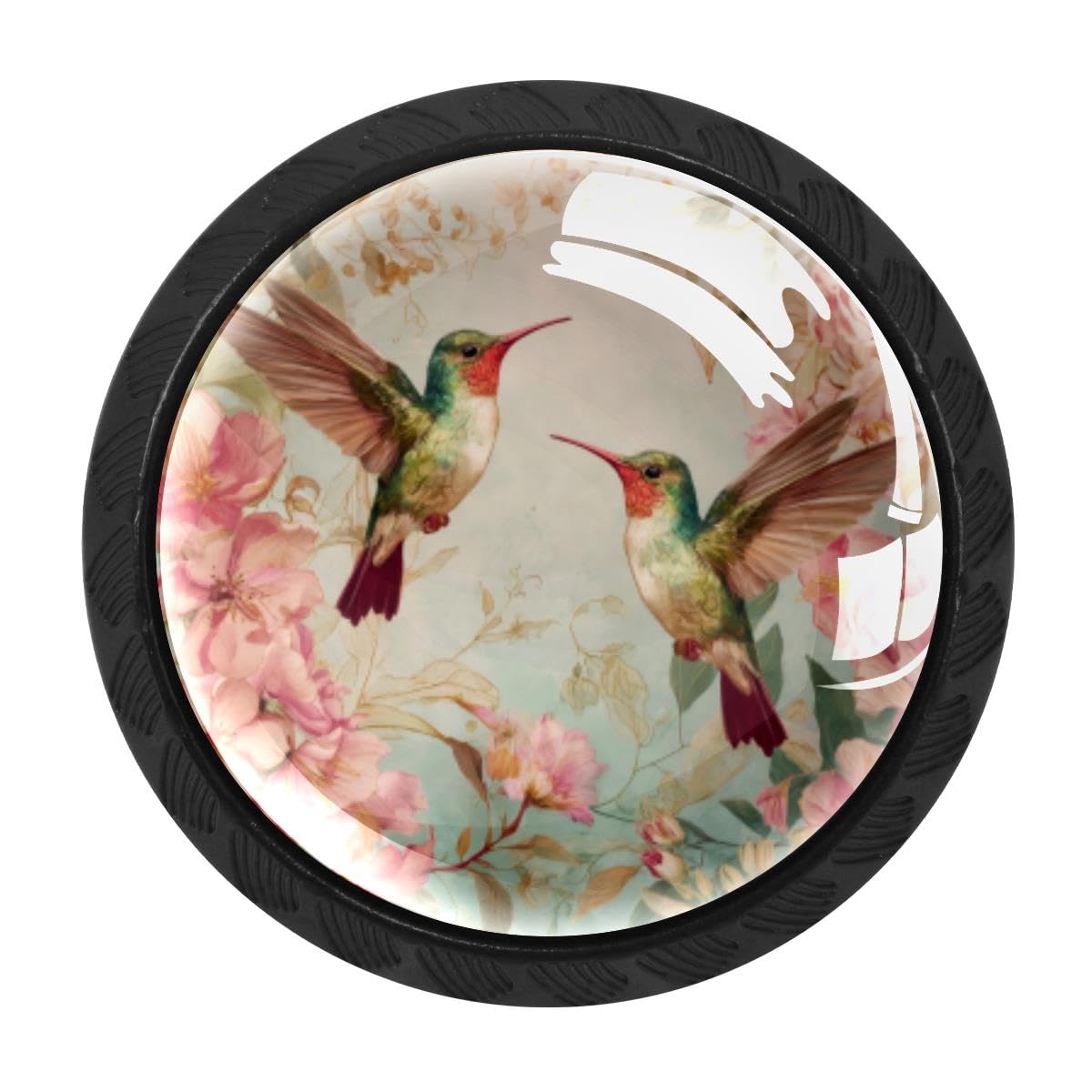 HEOEH 4 PCS Cabinet Knobs, Hummingbird Floral Drawer Knobs Dresser Handles