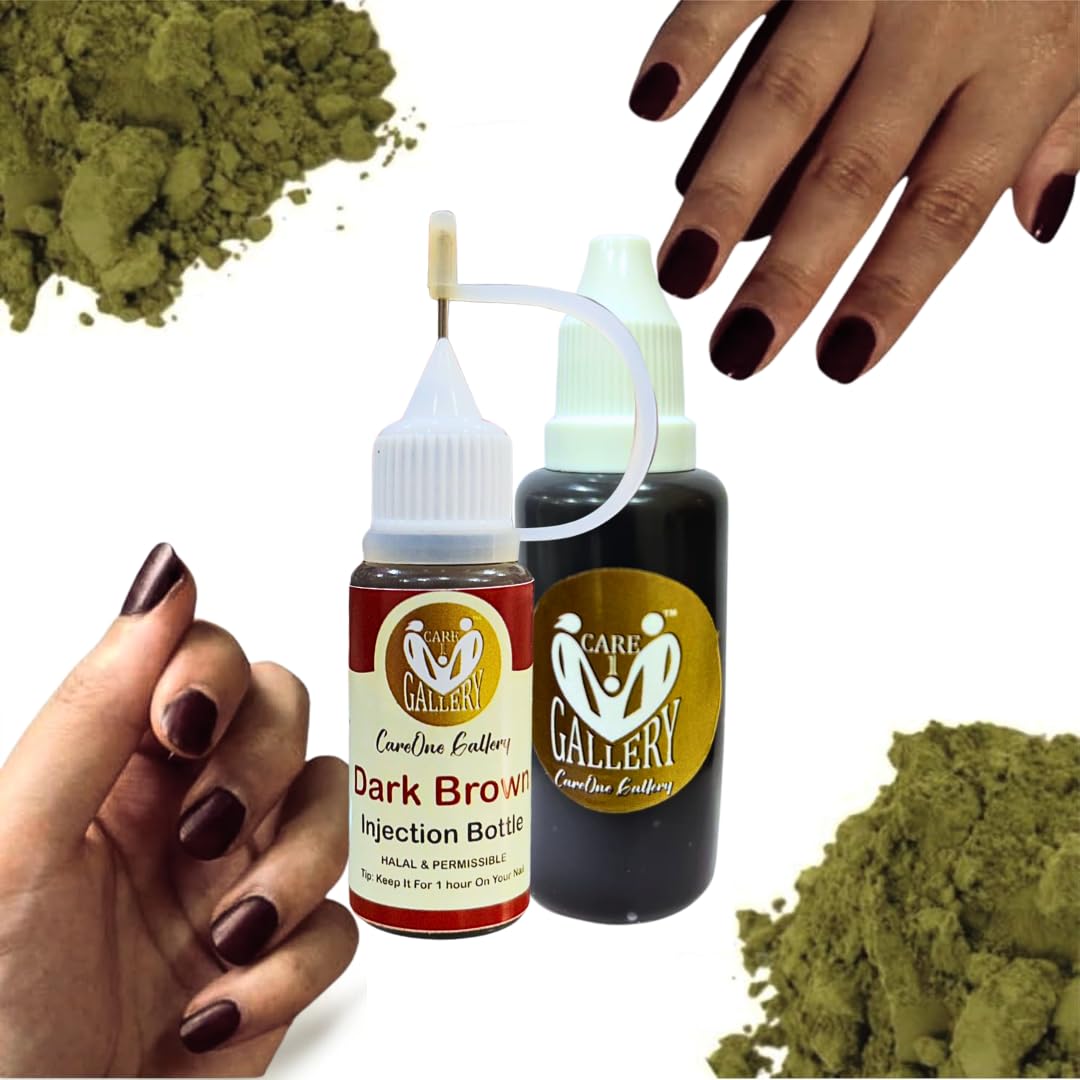 Instant Nail Injection Henna Paste Mehendi Bottle With Free Refill Bottle | Vegan & Halal Nail Polish For Women & Girls | Without Chemicals | Long Lasting | Ready To Use Dark Brown Colour Stain |