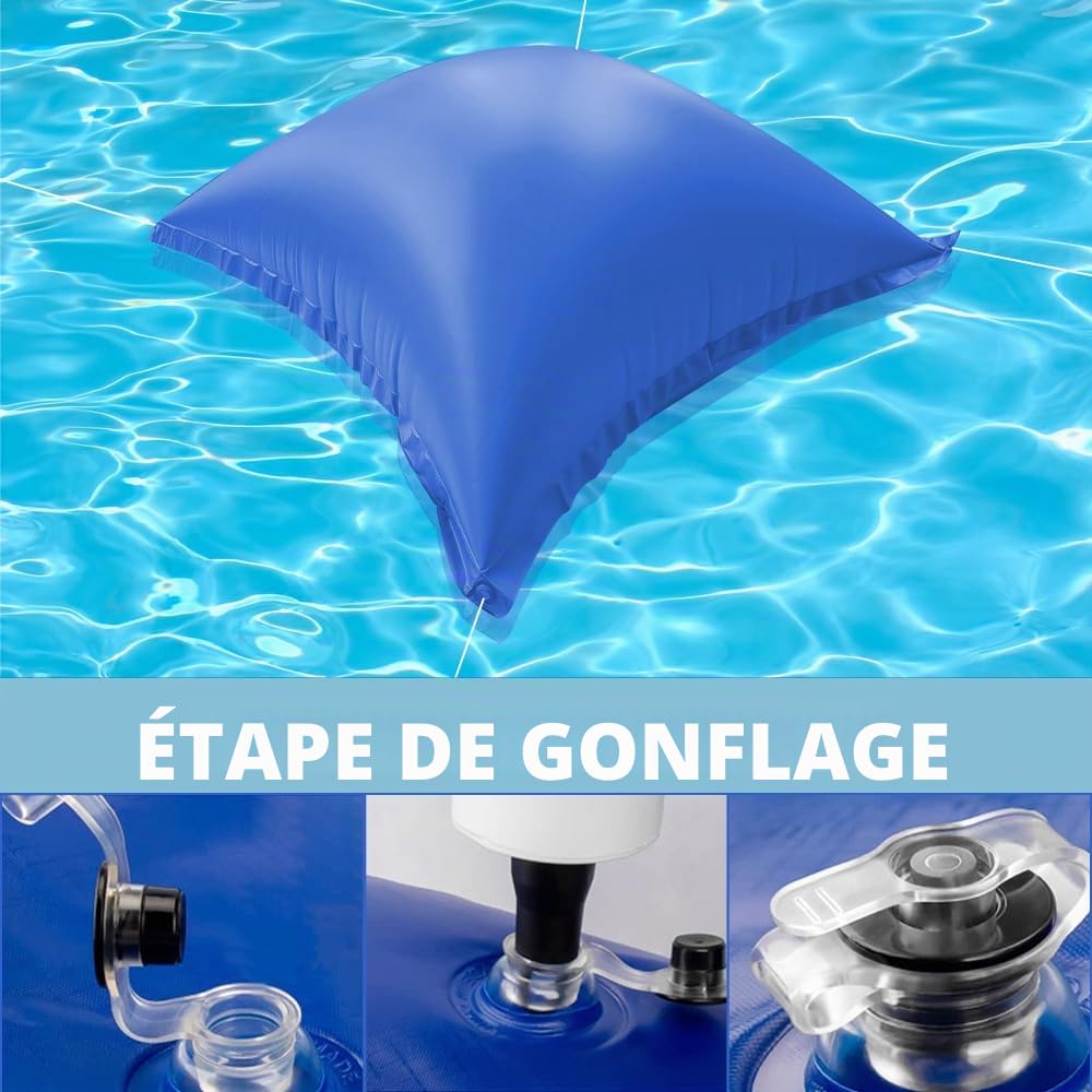 Oreillers Gonflables dhiver, Afenau 120cm Coussin dair de Piscine Hiver avec Trous et Corde, 0,28 mm dépaisseur Coussin Piscine Hivernage, PVC Coussin de Piscine Hiver pour Abri de Pisc, Carré
