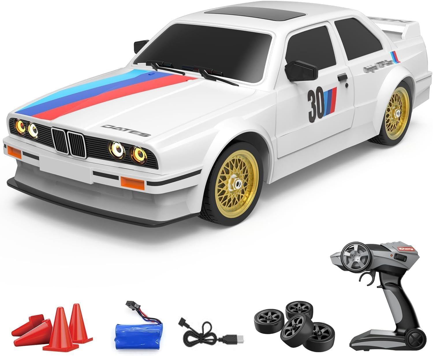 Coche RC 1/16 Escala 4wd, 45 Km/h Alta Velocidad, Drift con Luces Led, Carrocería Abs Antiexplosión Y Neumáticos De Carrera, Control Proporcional