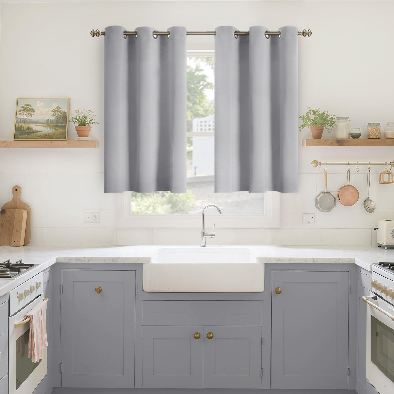 YoungsTex Light Grey Blackout Curtains 40 Inches Length for Kitchen Window - Short Thermal Insulated Drapes with Grommet Darkening Privacy for Bathroom Bedroom, 2 Panels, 42 x 40 Inch โ image 1