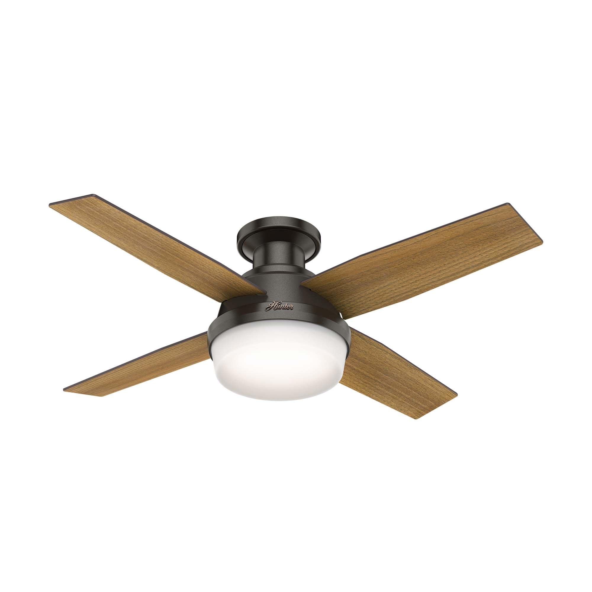 Hunter44 inch Indoor Ceiling Fan with LED Light and Remote Control - Bronze Modern Ceiling Fan, Low Profile Mount, 4 Blades, For Bedroom, Living Room, or Kitchen, Quiet - Dempsey 59445, Noble Bronze